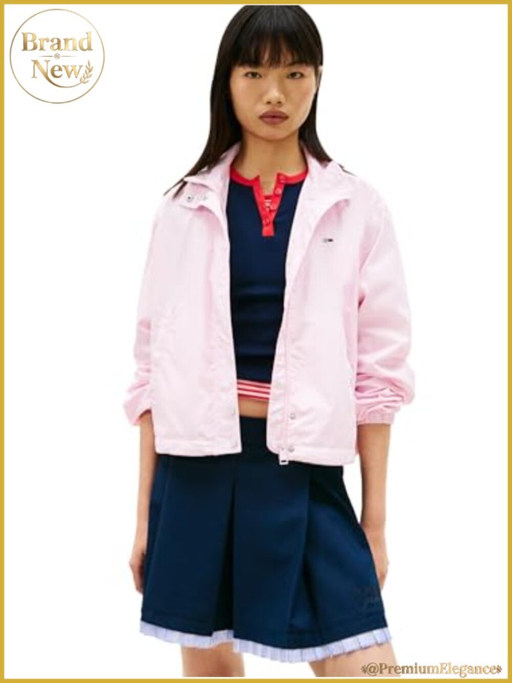 Women's Lightweight Windbreaker Jacket Logo Detail Zip Up Recycled Nylon Funnel